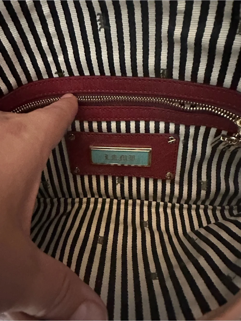 Classic L.A.M.B. Red and pink leather with Striped Black and White Lining